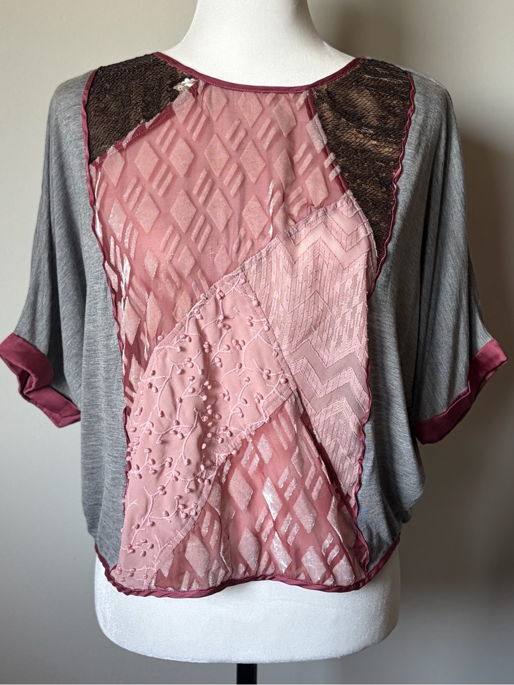 Anthropologie Velvet Patchwork Tee by Tiny -size XS (oversized) -mixed media top - Picture 16 of 16